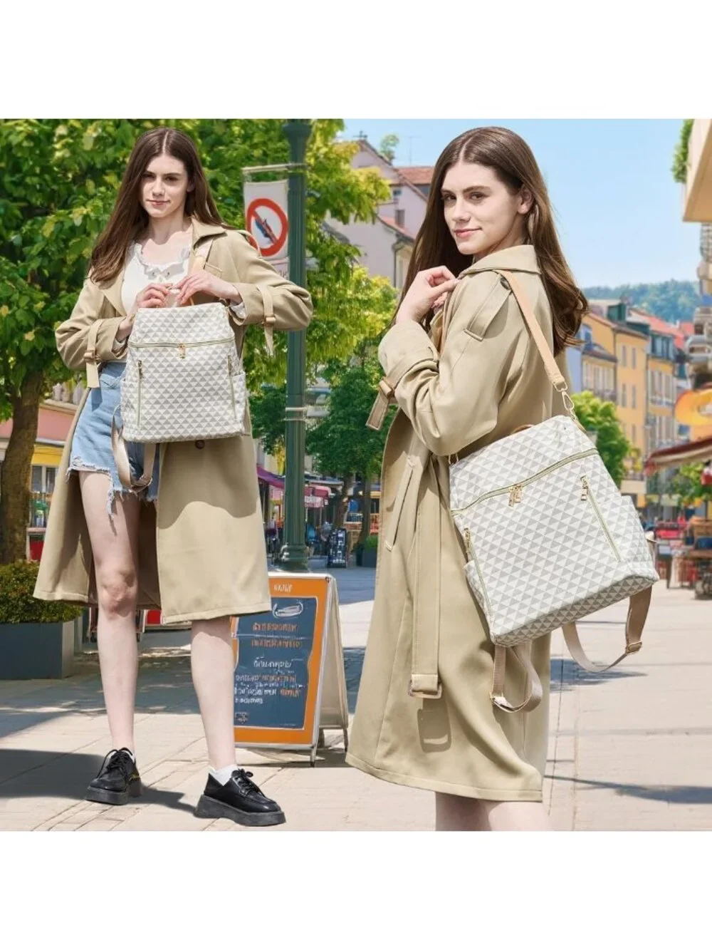 Stylish PU Leather Backpack Purse for Women - Convertible Travel Satchel 2-Piece